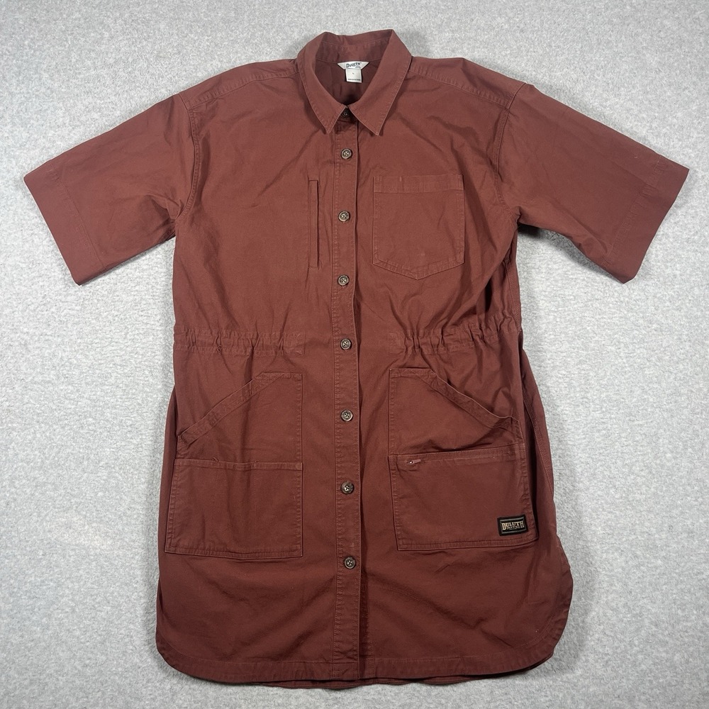 Duluth Trading Shirt Womens Large Red Rootstock Gardening Duster Button Up Pocke